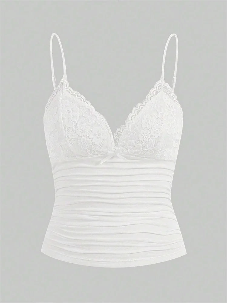 Contrast Lace Bow Top