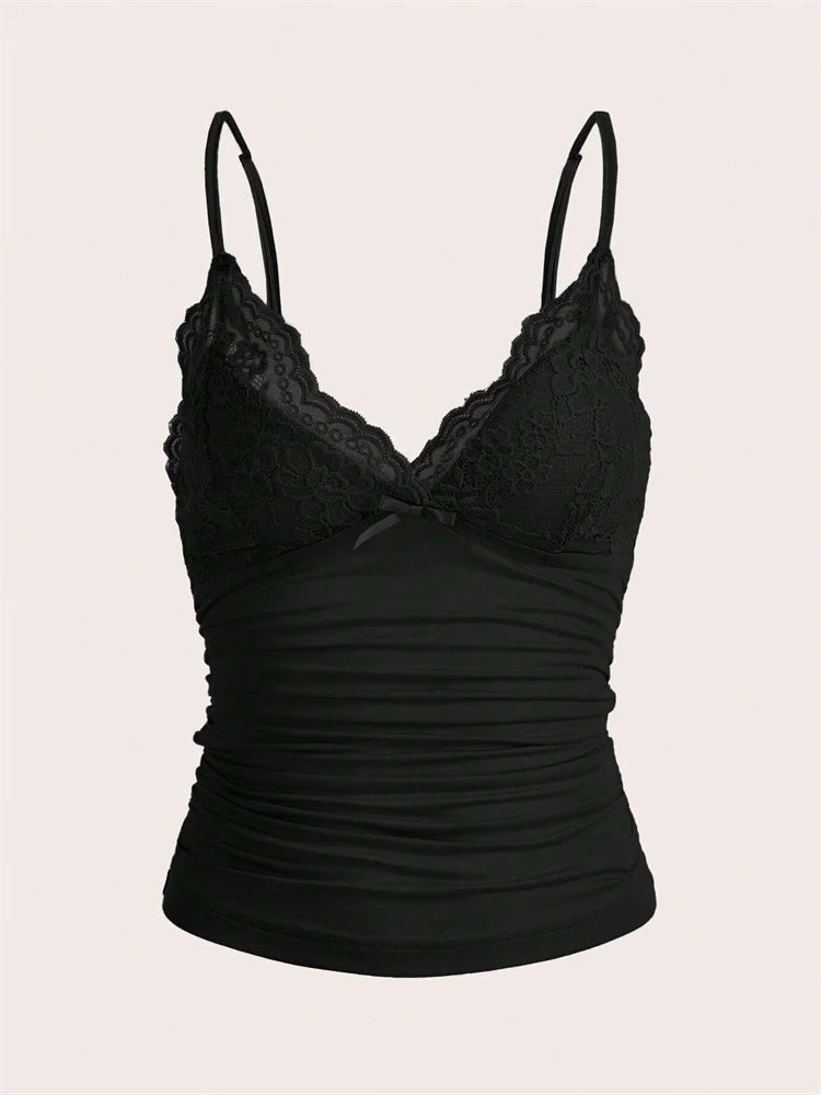 Contrast Lace Bow Top